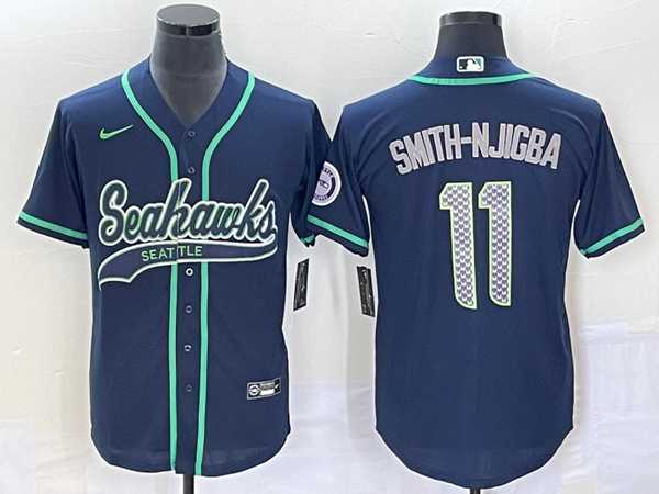 Mens Seattle Seahawks #11 Jaxon Smith-Njigba Navy With Patch Cool Base Stitched Baseball Jersey
